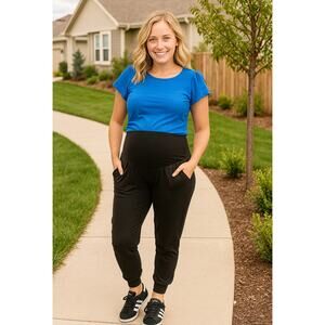 Beyond Yoga Size M Black Spacedye Beyond the Bump Maternity Midi Jogger K31-12